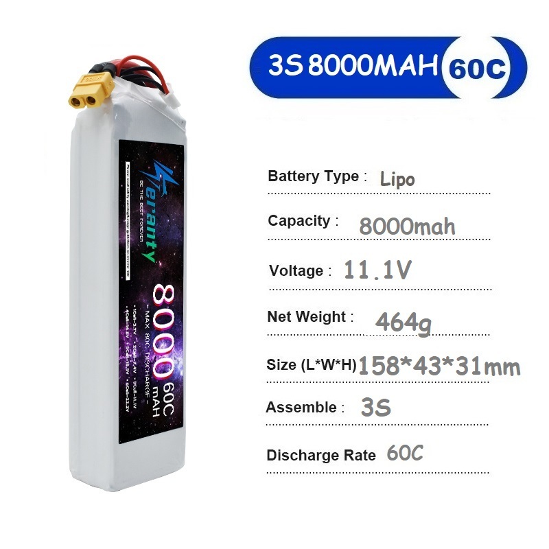 Teranty 3S 11.1V 8000mAh 60C L - Drone Battery Connector recension och pris