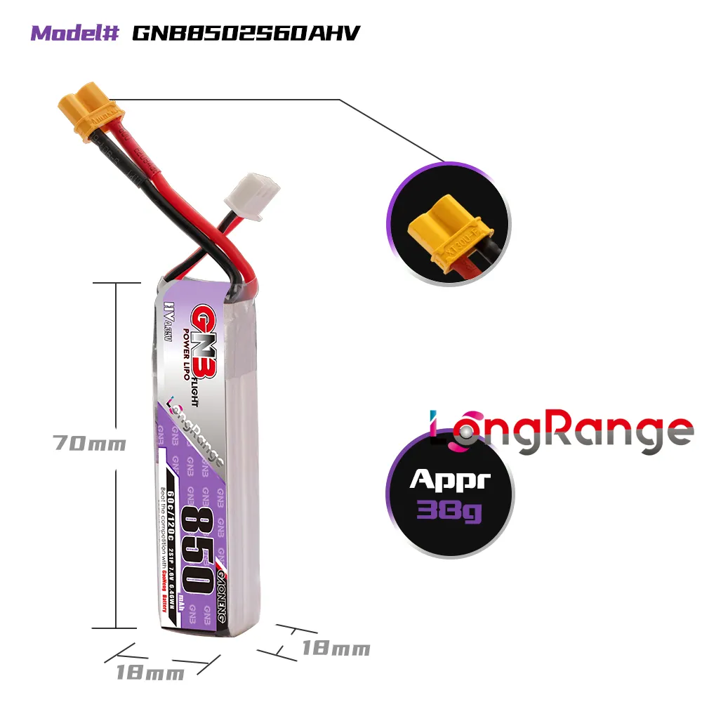 GAONENG GNB LiPo Battery 850mA - Drone Battery Connector recension och pris