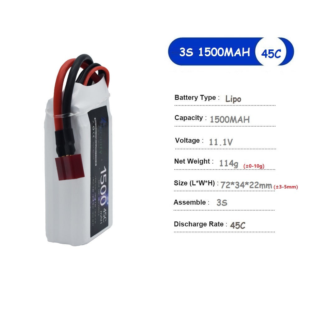 11.1V LiPo Battery 3S 1500mah  - Drone Battery Connector recension och pris